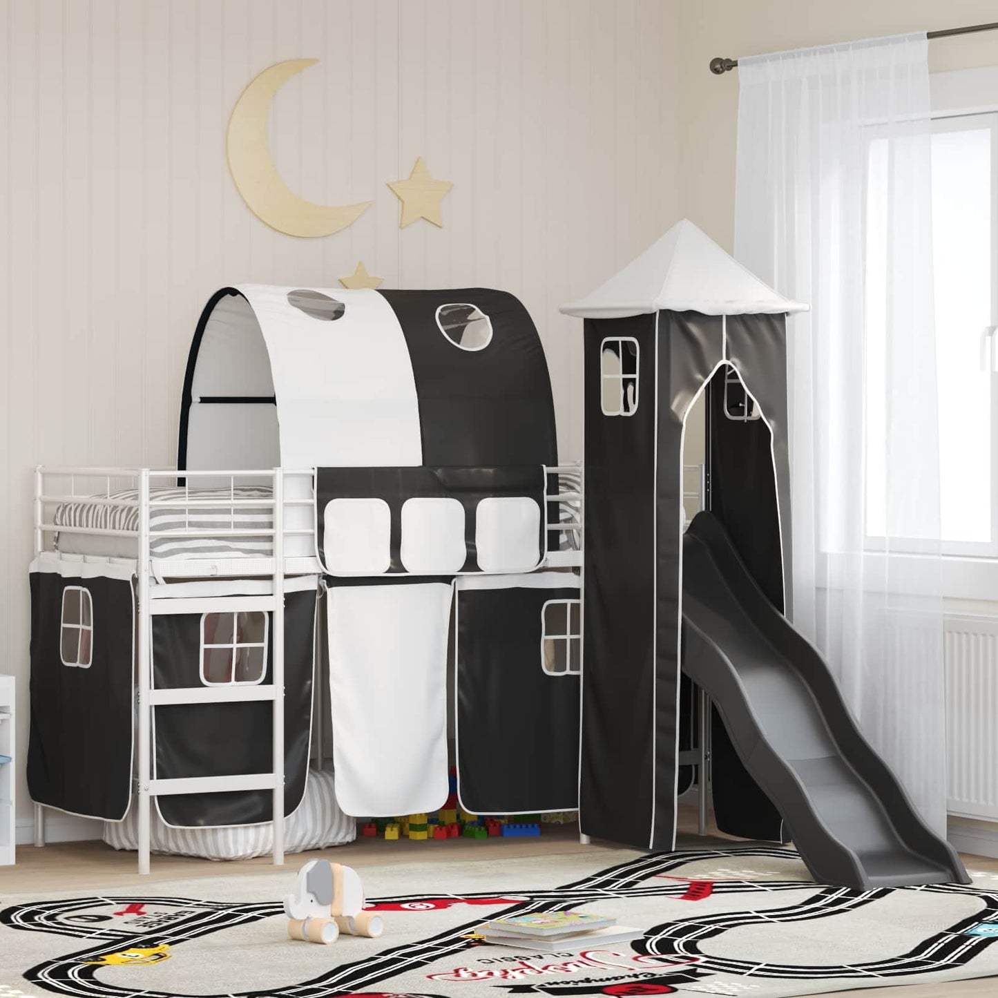 Kinderloftbett Weiß und Schwarz 90 x 190 cm Metall