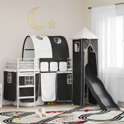 Kinderloftbett Weiß und Schwarz 90 x 190 cm Metall