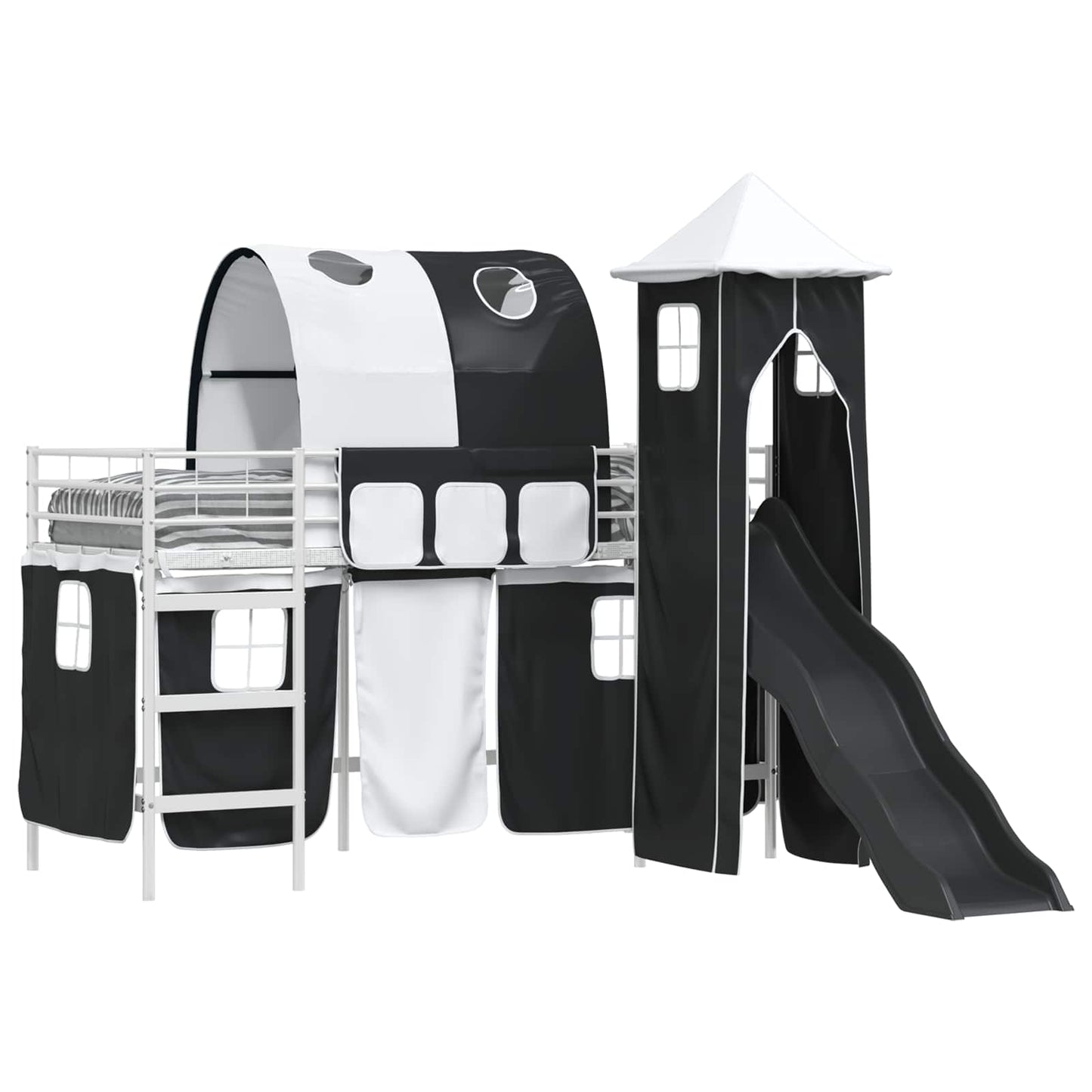 Kinderloftbett Weiß und Schwarz 90 x 190 cm Metall