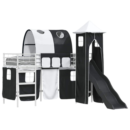 Kinderloftbett Weiß und Schwarz 90 x 190 cm Metall