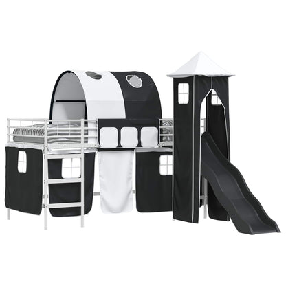 Kinderloftbett Weiß und Schwarz 90 x 200 cm Metall