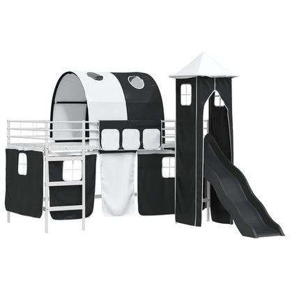 Kinderloftbett Weiß und Schwarz 90 x 200 cm Metall