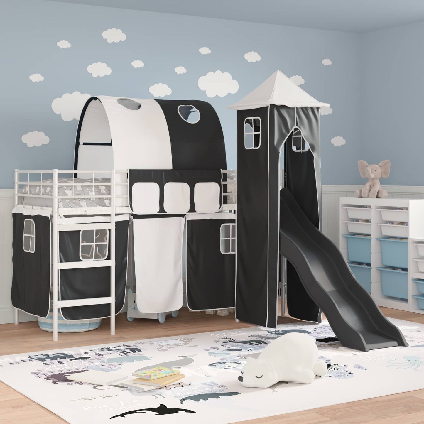 vidaXL Kinderloftbett Weiß und Schwarz 99,5 x 190 cm Metall