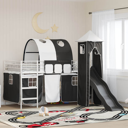 Kinderloftbett Weiß und Schwarz 99,5 x 200 cm Metall