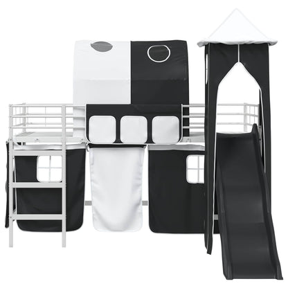 Kinderloftbett Weiß und Schwarz 99,5 x 200 cm Metall