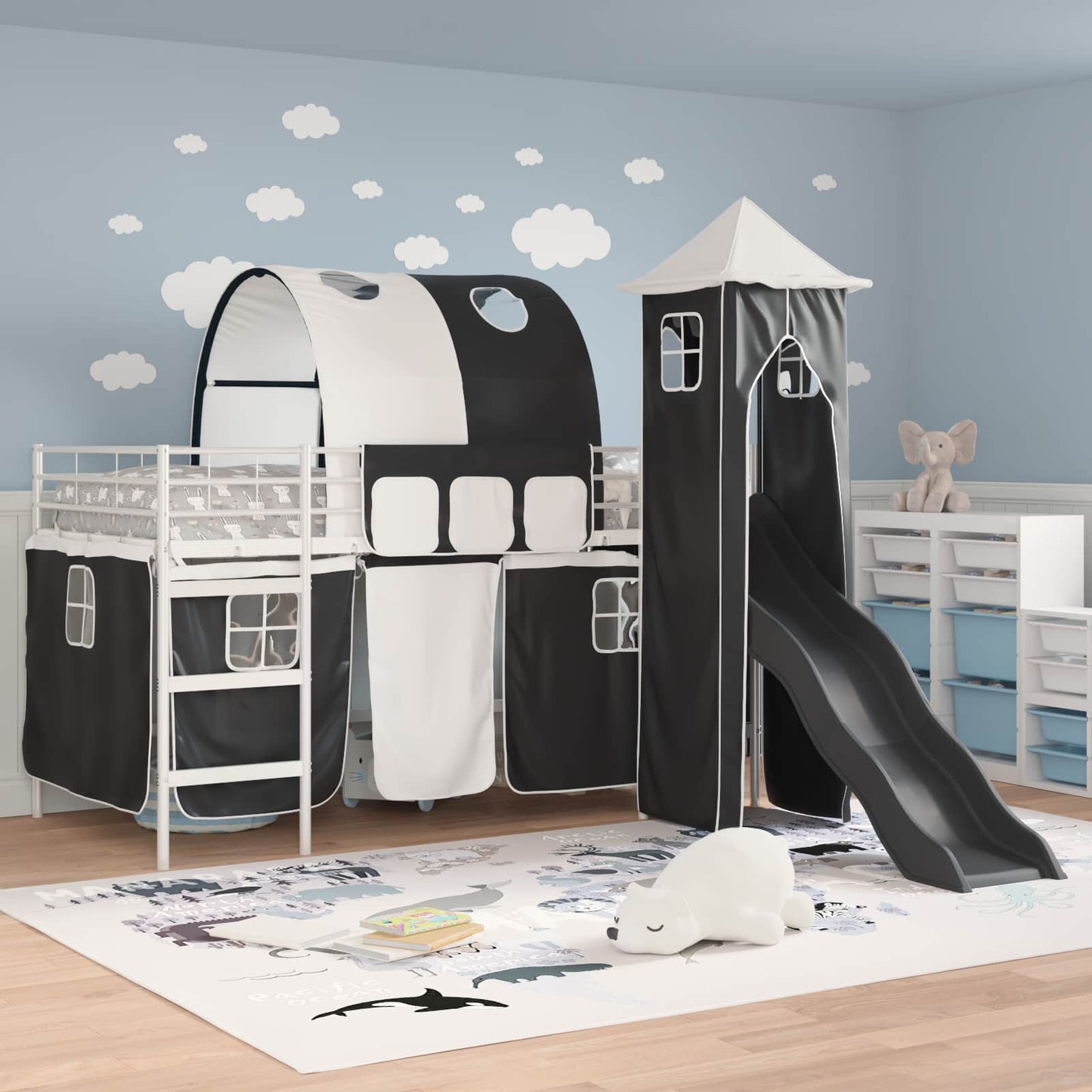 vidaXL Kinderloftbett Weiß und Schwarz 107 x 200 cm Metall