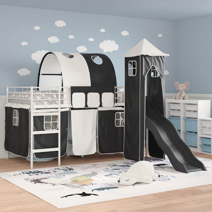 vidaXL Kinderloftbett Weiß und Schwarz 107 x 200 cm Metall