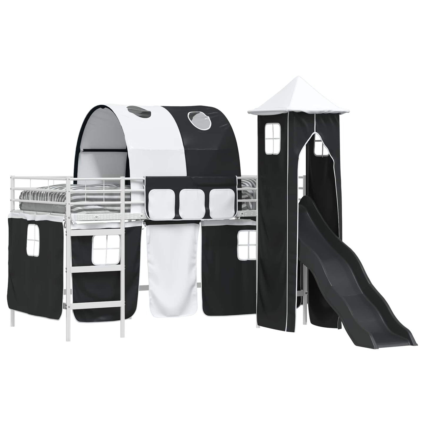 vidaXL Kinderloftbett Weiß und Schwarz 107 x 200 cm Metall