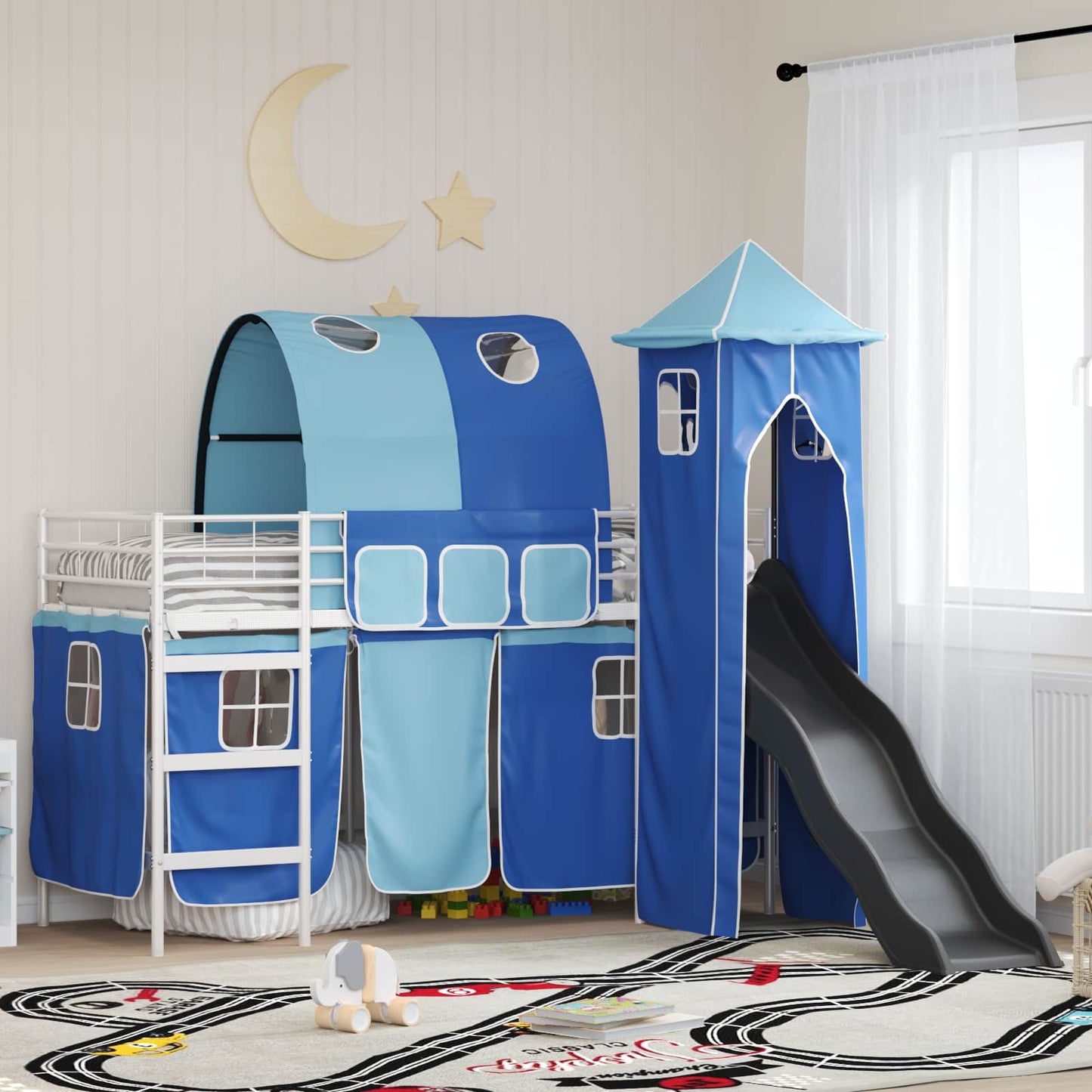 vidaXL Kinderloftbett Weiß und Blau 74,5 x 190 cm Metall