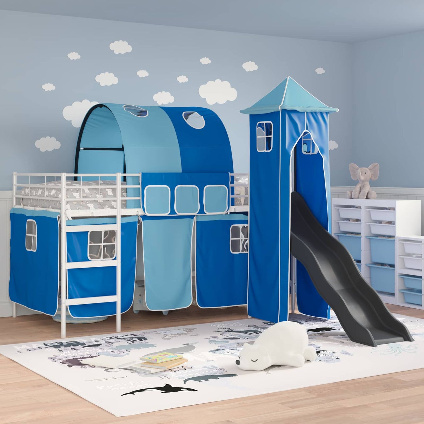 vidaXL Kinderloftbett Weiß und Blau 79,5 x 200 cm Metall