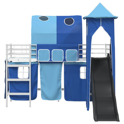 vidaXL Kinderloftbett Weiß und Blau 90 x 190 cm Metall