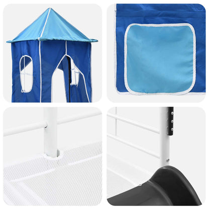 Kinderloftbett Weiß und Blau 90 x 200 cm Metall