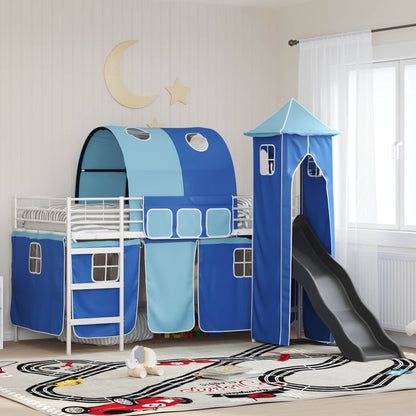 Kinderloftbett Weiß und Blau 90 x 200 cm Metall