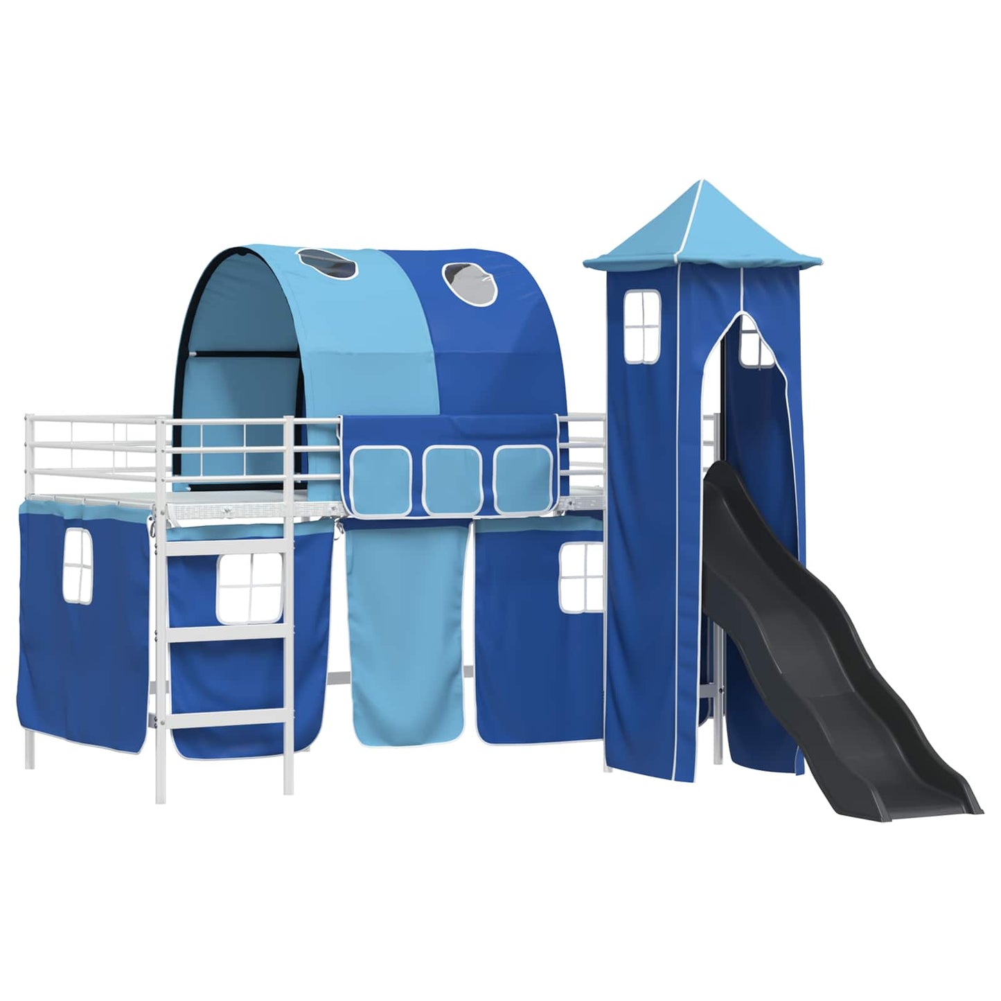 Kinderloftbett Weiß und Blau 90 x 200 cm Metall