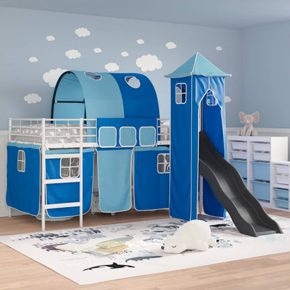vidaXL Kinderloftbett Weiß und Blau 99,5 x 200 cm Metall