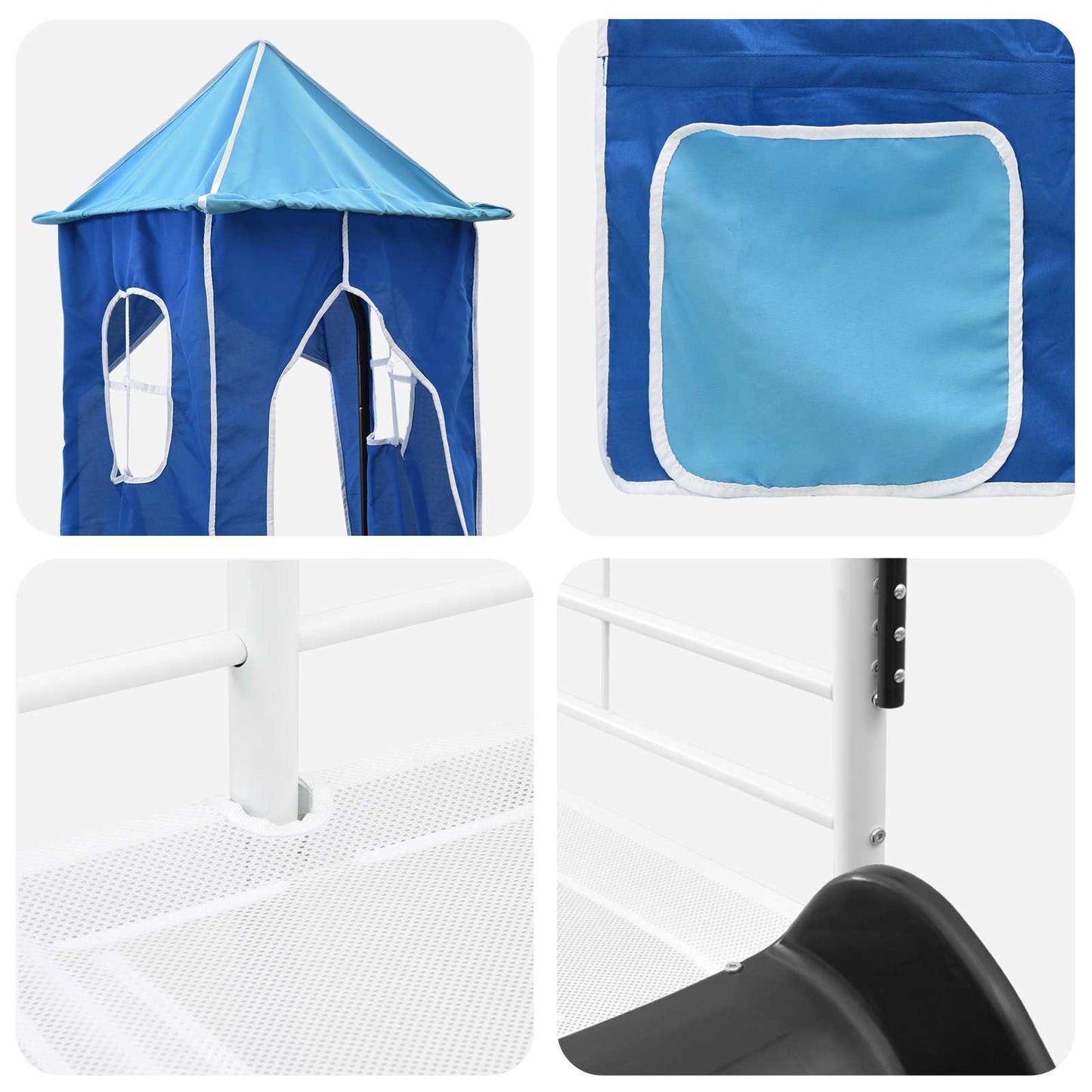 Kinderloftbett Weiß und Blau 107 x 200 cm Metall