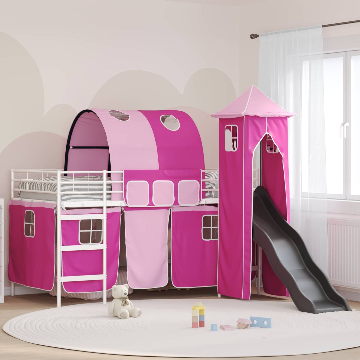 Kinderloftbett Weiß und Rosa 79,5 x 200 cm Metall