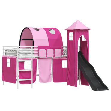 vidaXL Kinderloftbett Weiß und Rosa 79,5 x 200 cm Metall