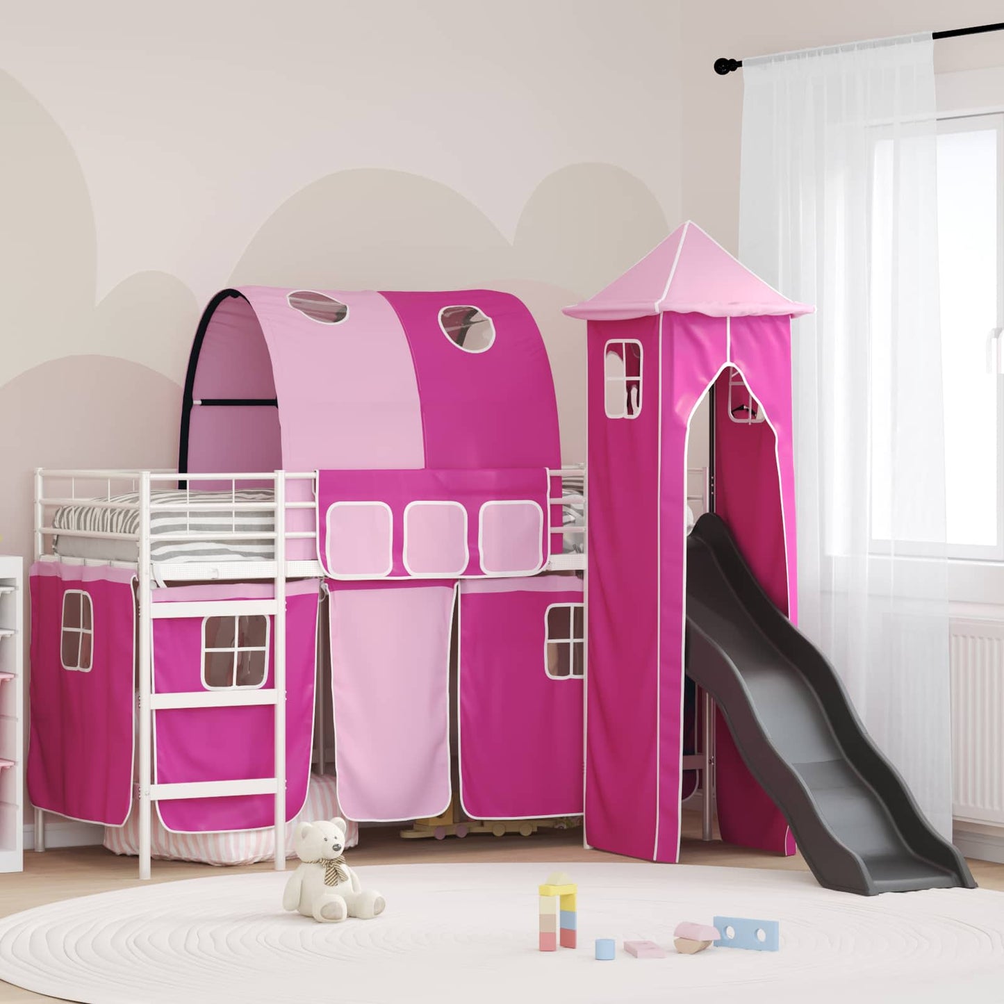 Kinderloftbett Weiß und Rosa 90 x 190 cm Metall