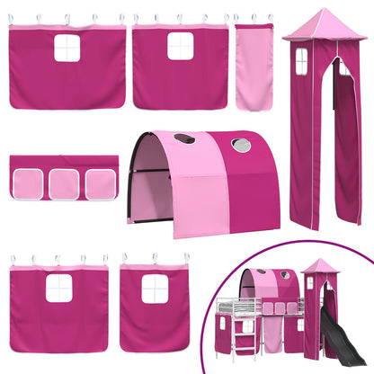 Kinderloftbett Weiß und Rosa 90 x 190 cm Metall