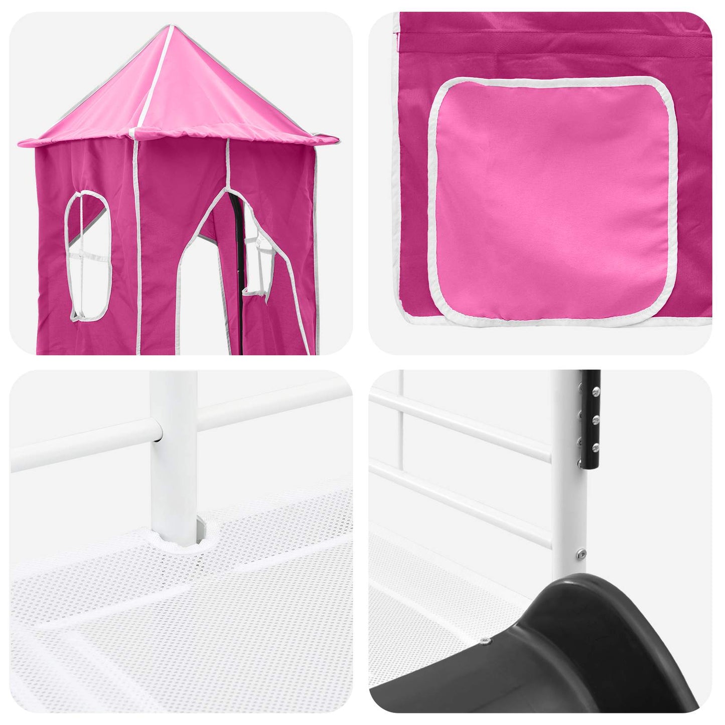 vidaXL Kinderloftbett Weiß und Rosa 90 x 200 cm Metall