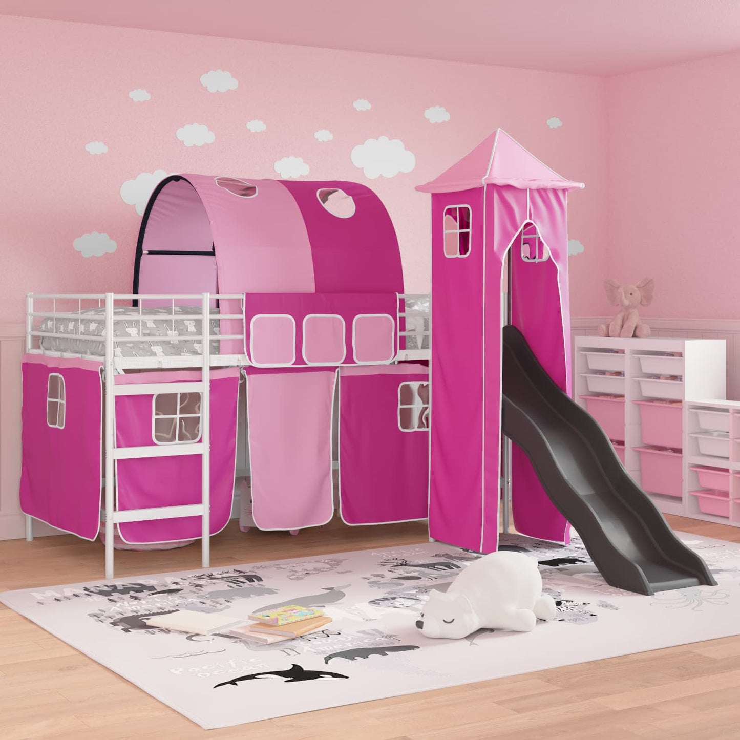 vidaXL Kinderloftbett Weiß und Rosa 90 x 200 cm Metall