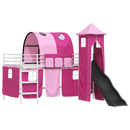 vidaXL Kinderloftbett Weiß und Rosa 90 x 200 cm Metall