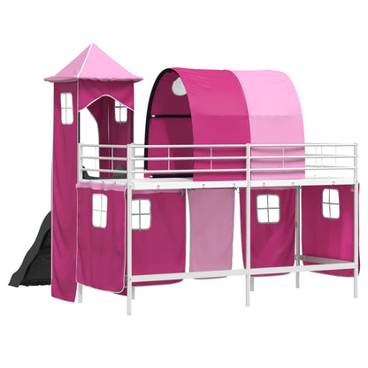 Kinderloftbett Weiß und Rosa 99,5 x 190 cm Metall