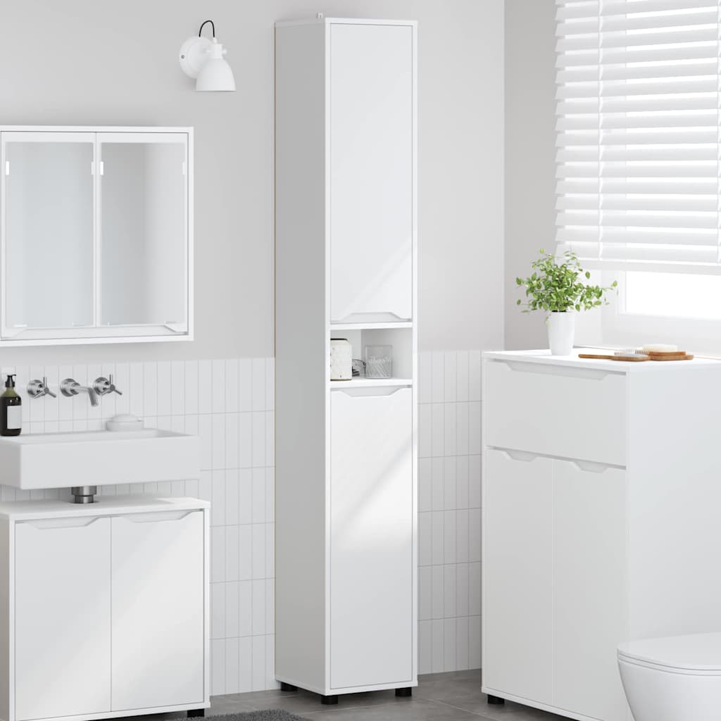 vidaXL Armoire de salle de bain avec porte Blanc 30,5 x 30 x 195 cm Bois d'ingénierie
