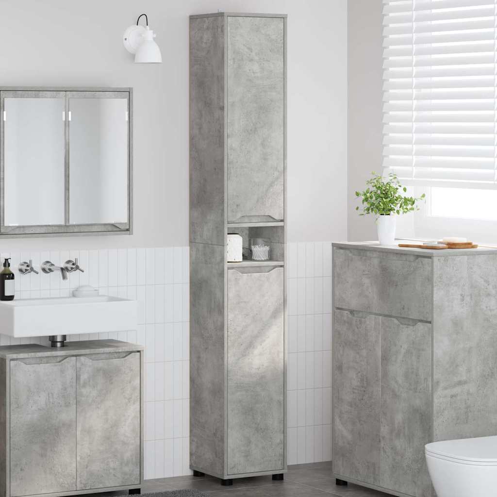 vidaXL Armoire de salle de bain gris béton 30,5 x 30 x 195 cm en bois d'ingénierie