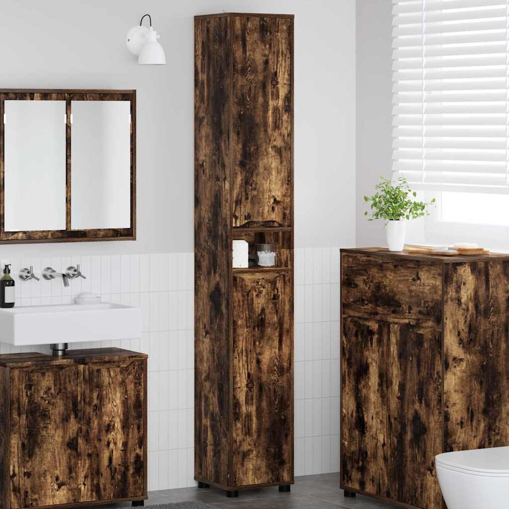 vidaXL Armoire de salle de bain avec porte Chêne fumé 30,5 x 30 x 195 cm