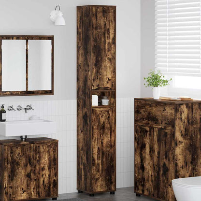 vidaXL Armoire de salle de bain avec porte Chêne fumé 30,5 x 30 x 195 cm