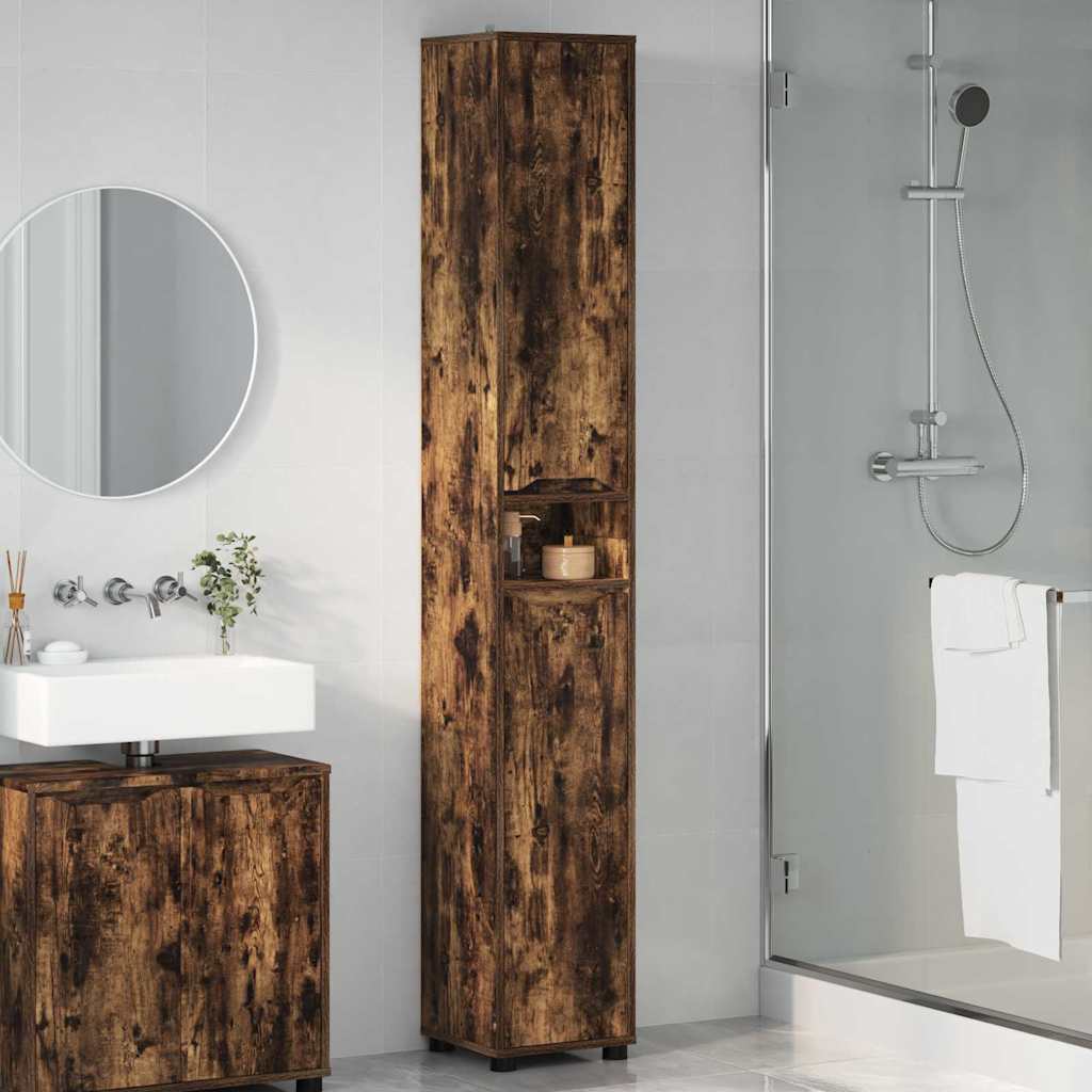 vidaXL Armoire de salle de bain avec porte Chêne fumé 30,5 x 30 x 195 cm