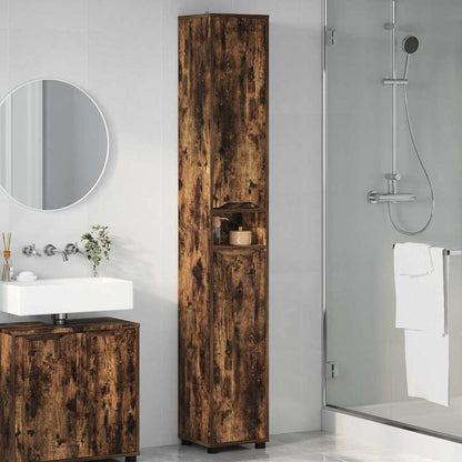 vidaXL Armoire de salle de bain avec porte Chêne fumé 30,5 x 30 x 195 cm