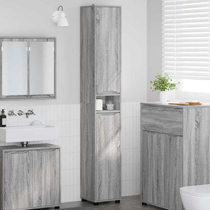 vidaXL Meuble de salle de bain avec étagère, Gris Sonoma, 30,5 x 30 x 195 cm