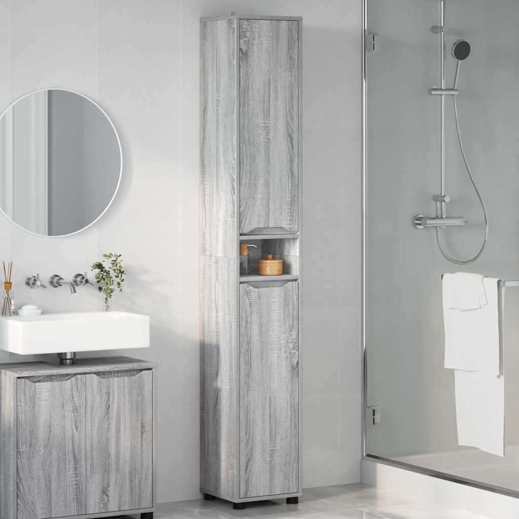 vidaXL Meuble de salle de bain avec étagère, Gris Sonoma, 30,5 x 30 x 195 cm
