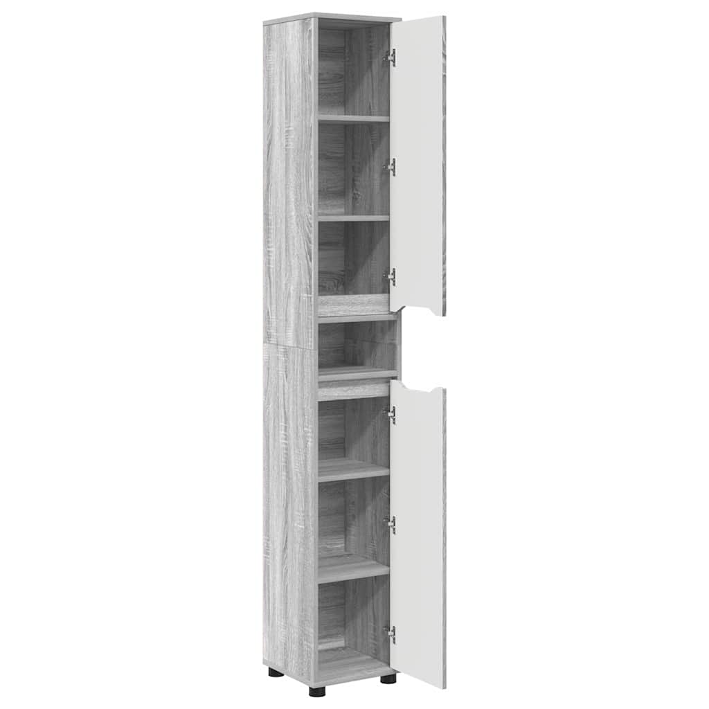 vidaXL Meuble de salle de bain avec étagère, Gris Sonoma, 30,5 x 30 x 195 cm
