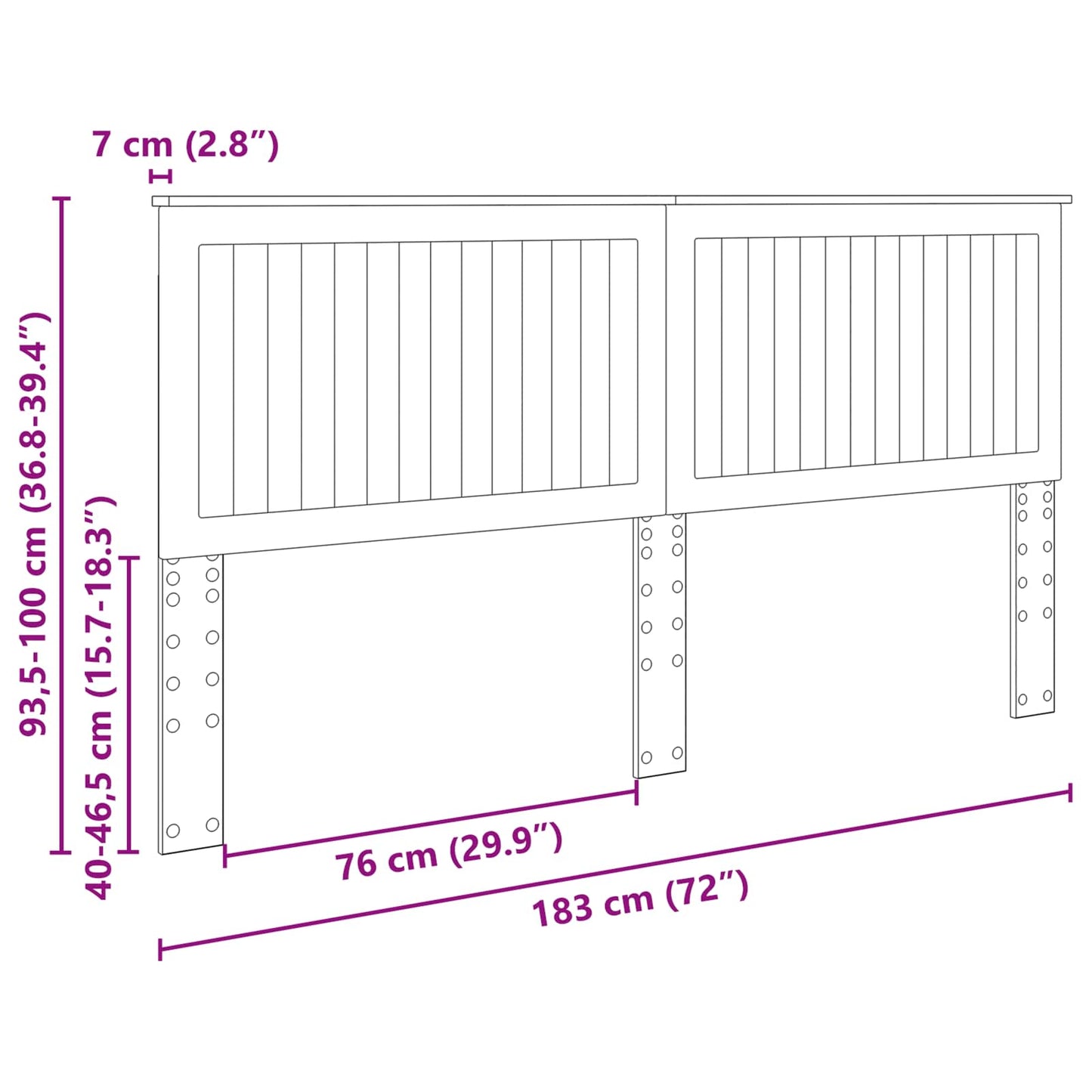 Kopfteil mit Kopfteil Schwarz Eichen-Optik 180 cm Holzwerkstoff