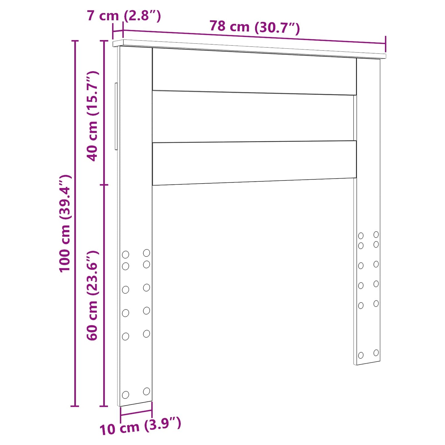 vidaXL Kopfteil Schwarz Eichen-Optik 75 cm Holzwerkstoff