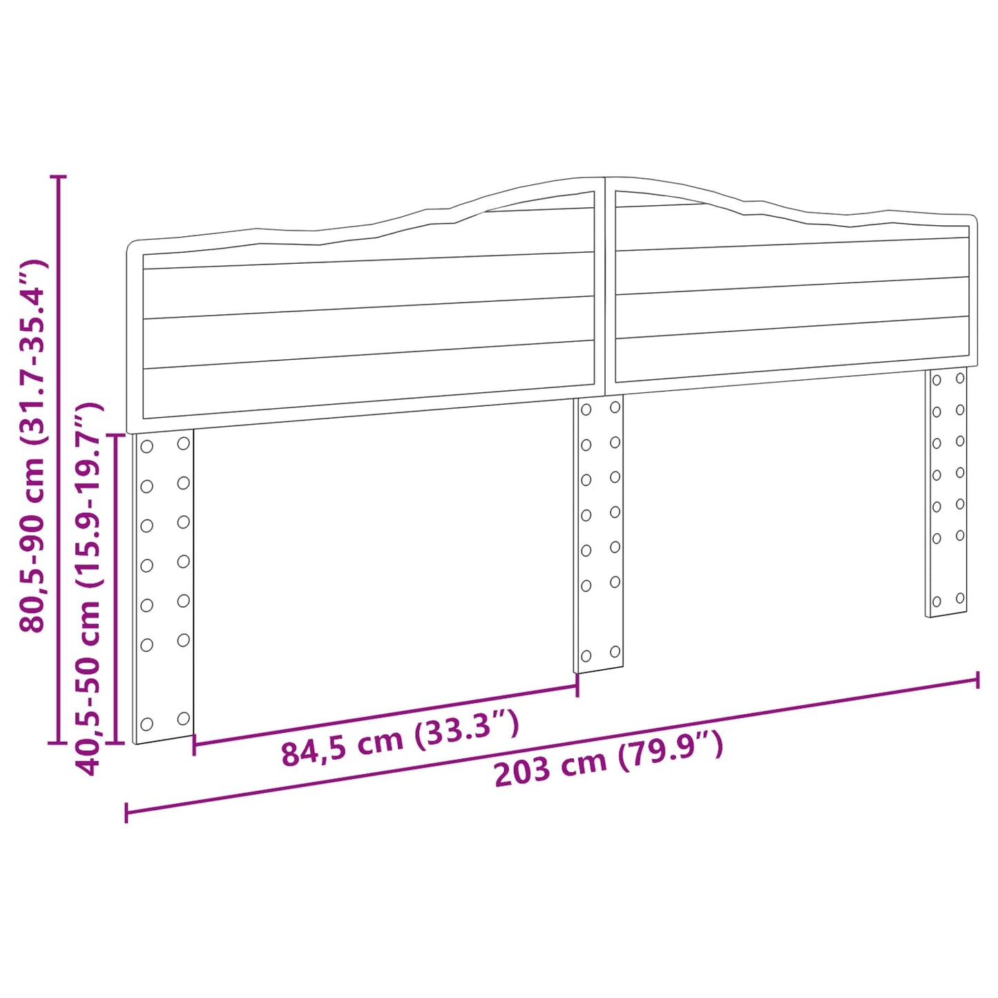 Kopfteil Schwarz Eichen-Optik 200 cm Holzwerkstoff