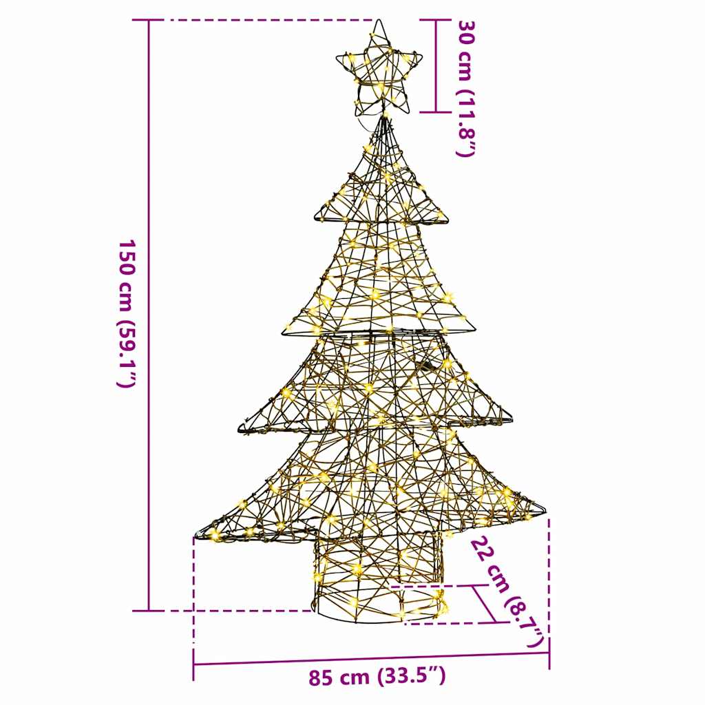 Weihnachtsbaum mit 120 LEDs Warmweiß 150 cm Rattan