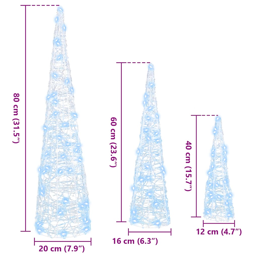 Weihnachtsbaum mit 90 LEDs 3 pcs Kaltweiß 20 x 20 x 80 cm Acryl