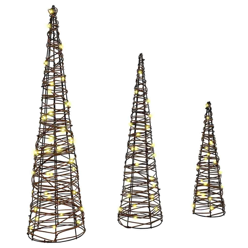 Weihnachtsbaum 3 pcs Warmweiß 20 x 20 x 80 cm Rattan