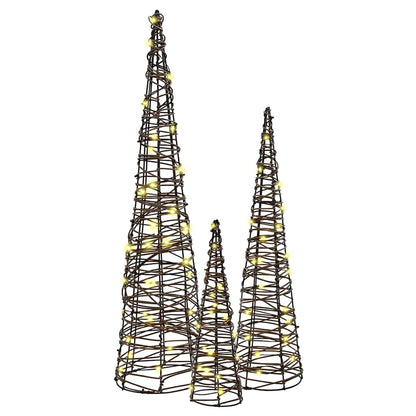 Weihnachtsbaum 3 pcs Warmweiß 20 x 20 x 80 cm Rattan