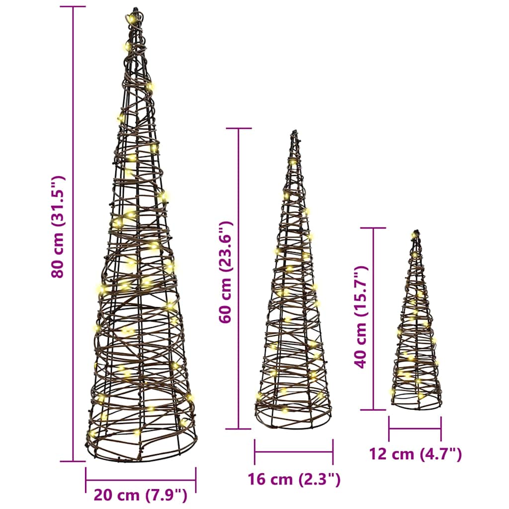 Weihnachtsbaum 3 pcs Warmweiß 20 x 20 x 80 cm Rattan