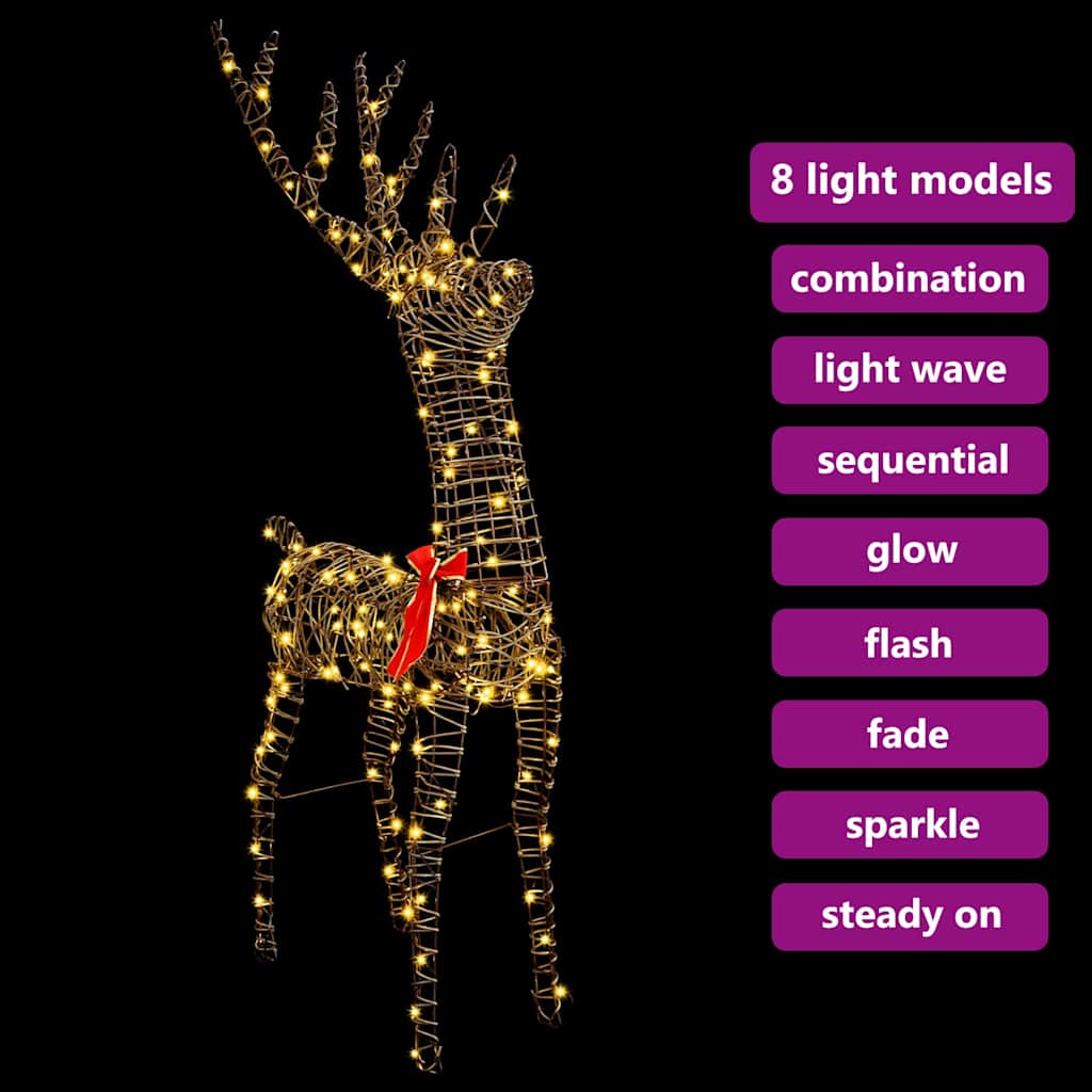 3D Rentier mit 140 LEDs Warmweiß 70 x 41 x 128 cm Rattan