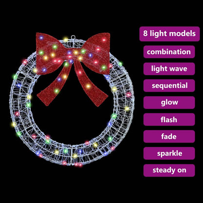 Kranz mit 60 LEDs Mehrfarbig 76 x 76 x 8,5 cm Acryl