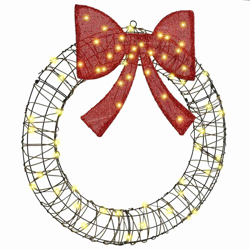 Kranz mit 60 LEDs Warmweiß 76 x 76 x 8 cm Rattan