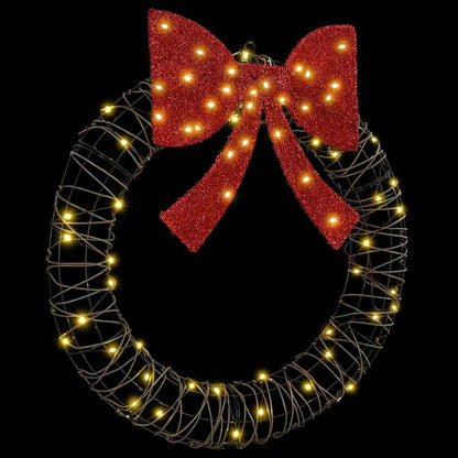 Kranz mit 60 LEDs Warmweiß 76 x 76 x 8 cm Rattan