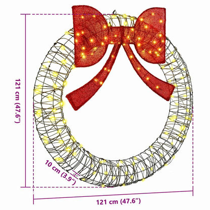 Kranz mit 150 LEDs Warmweiß 121 x 121 x 10 cm Rattan